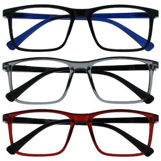 Opulize Ink Reading Glasses Large Rectangular Mens Womens Spring Hinges R4